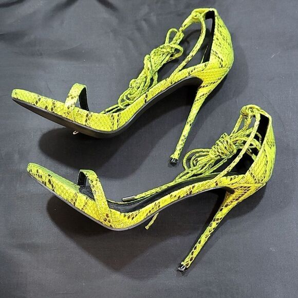FASHION NOVA SNAKE PRINT LACE UP HIGH HEELS SANDAL - Picture 12 of 16